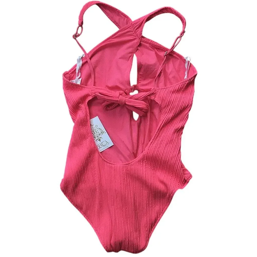 NWT BECCA by Rebecca Virtue Moon Ridge High-Neck One-Piece Coral Swimsuit Large